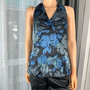 The limited halter top blue and black floral vintage design size S